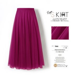 NEW Magenta Tulle Mesh A-Line Midi Skirt